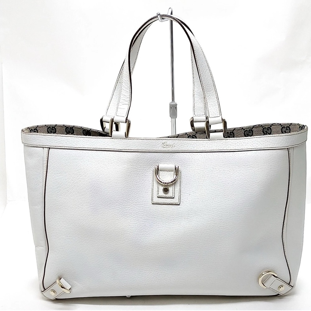 Authentic Gucci Tote Bag White Leather shoulder bag with GG logo inside